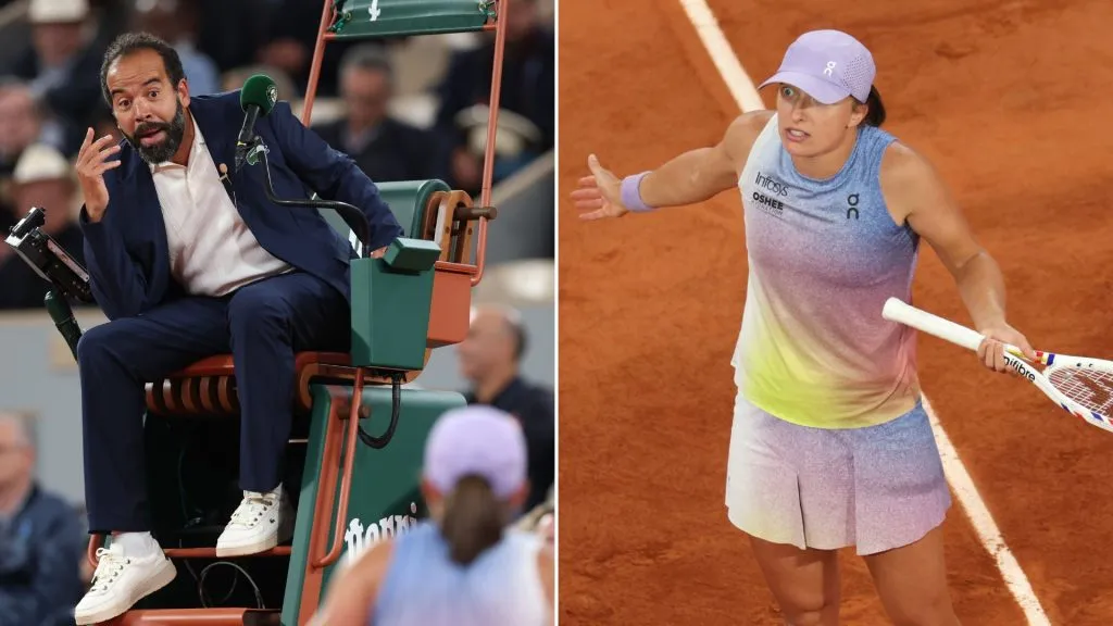 Iga Swiatek discute con el juez de silla Kader Nouni en Roland Garros (Getty Images).