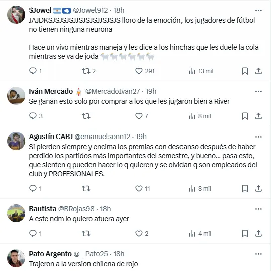 Algunas de las respuestas que recibió Carlos Palacios en redes sociales.