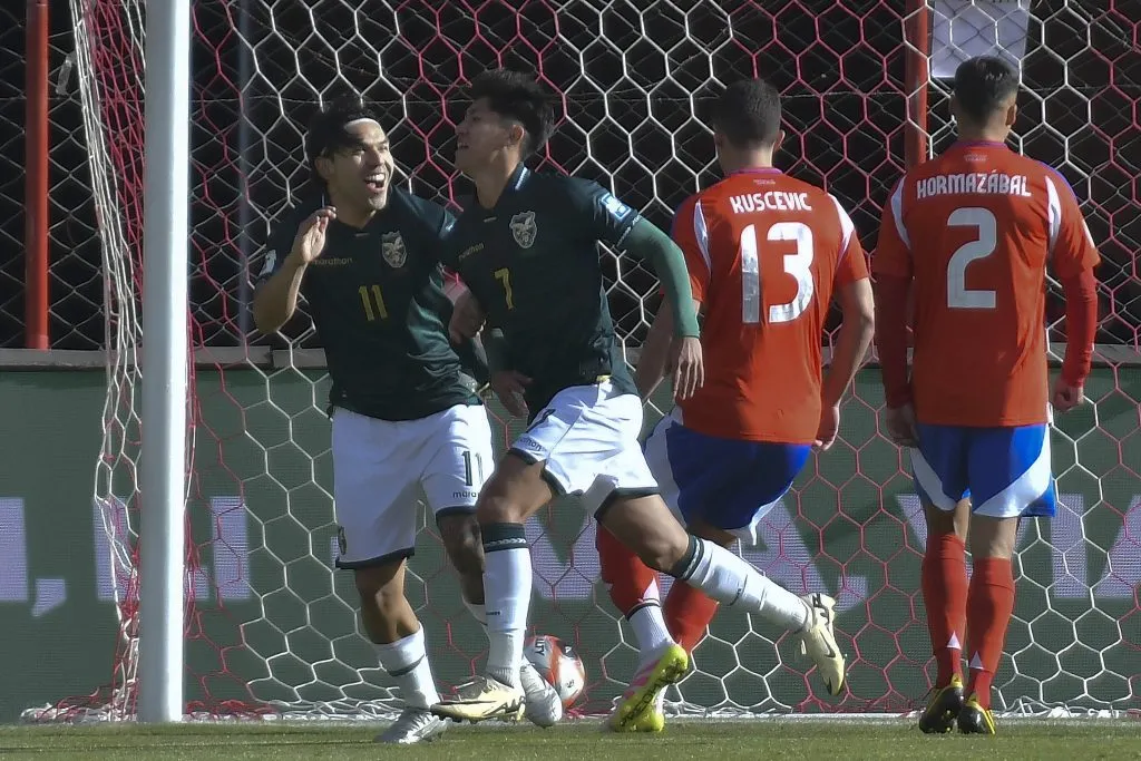 Así festejó Miguel Terceros su gol ante Chile. (Daniel Miranda/APGNoticiasBo/Photosport).
