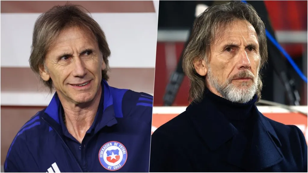 A la izquierda, Ricardo Gareca en su primera vez en la banca de Chile. A la derecha, la última. Foto: Photosport.