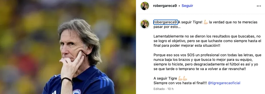 La publicación del hijo de Ricardo Gareca