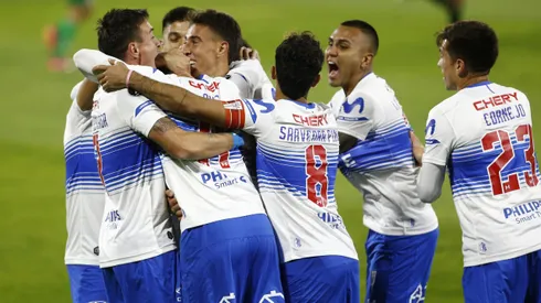 Futbol, Universidad Catolica vs Atletico Nacional. Copa Libertadores 2021. El jugador de Universidad Catolica Luciano Aued, celebra su gol contra Atletico Nacional durante el partido del grupo F de la Copa Libertadores realizado en el estadio San Carlos de Apoquindo. Santiago, Chile. 26/05/2021 Marcelo Hernandez/Photosport Football, Universidad Catolica vs Atletico Nacional. 2021 Copa Libertadores Championship. Universidad Catolica’s player Luciano Aued, celebrates his goal against Atletico Nacional during the group F match of the Copa Libertadores Championship held at San Carlos de Apoquindo stadium in Santiago, Chile. 05/26/2021 Marcelo Hernandez/Photosport