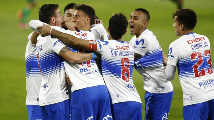 Futbol, Universidad Catolica vs Atletico Nacional. Copa Libertadores 2021. El jugador de Universidad Catolica Luciano Aued, celebra su gol contra Atletico Nacional durante el partido del grupo F de la Copa Libertadores realizado en el estadio San Carlos de Apoquindo. Santiago, Chile. 26/05/2021 Marcelo Hernandez/Photosport Football, Universidad Catolica vs Atletico Nacional. 2021 Copa Libertadores Championship. Universidad Catolica’s player Luciano Aued, celebrates his goal against Atletico Nacional during the group F match of the Copa Libertadores Championship held at San Carlos de Apoquindo stadium in Santiago, Chile. 05/26/2021 Marcelo Hernandez/Photosport