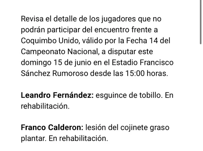 Captura Parte médico Universidad de Chile.