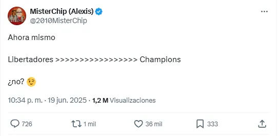 MisterChip puso a la Libertadores por encima de la Champions League en este Mundial de Clubes. | Foto: Captura. 