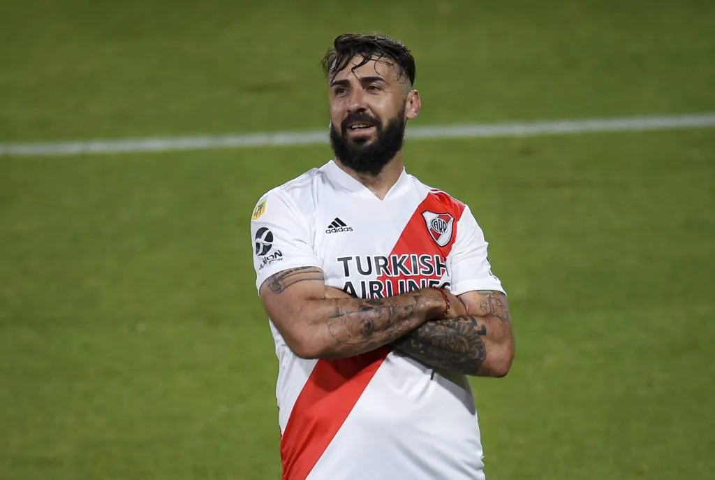 Lucas Pratto celebra uno de sus conquistas en River Plate. (Marcelo Endelli/Getty Images)