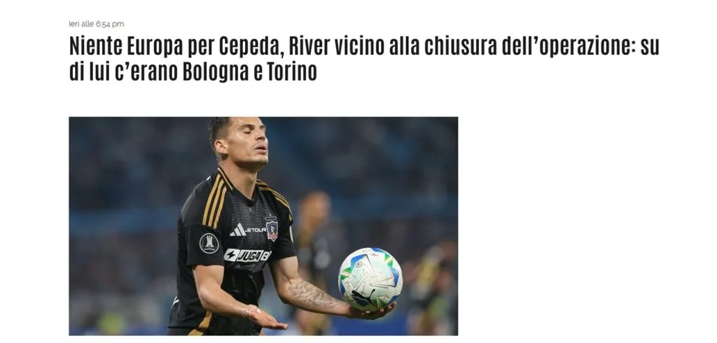 La llegada de Lucas Cepeda a River fue noticia en Italia. (Foto: Captura)