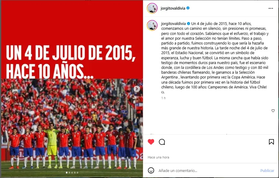 El mensaje que Jorge Valdivia publicó en su Instagram. | Foto: Captura.