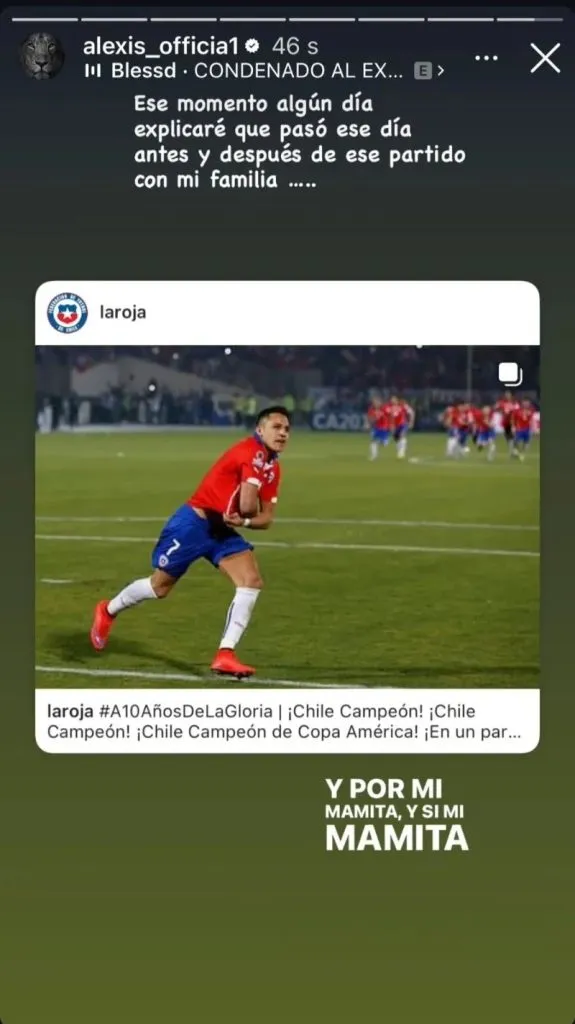 El mensaje que subió Alexis Sánchez a sus Instagram personal. | Foto: Captura.