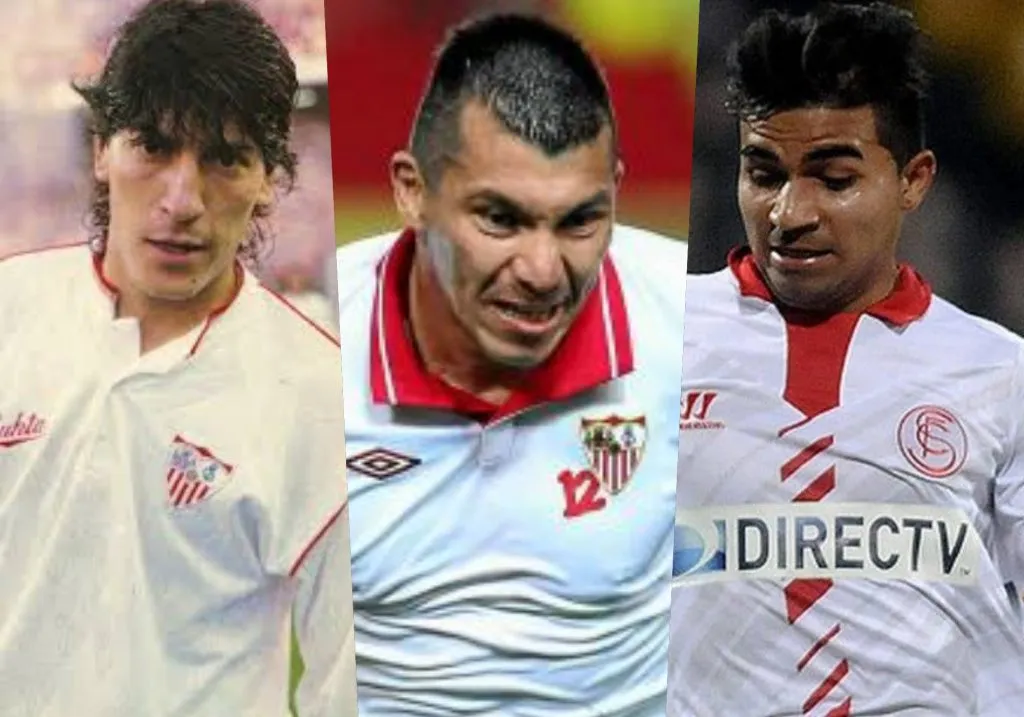 Zamorano, Medel y Rabello, los tres chilenos en jugar en Sevilla antes del arribo de Gabriel Suazo. | Foto: Archivo.