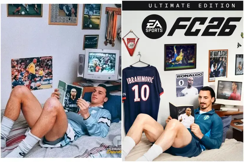 La imagen original y la portada de EA Sports FC 26 con Zlatan Ibrahimovic.