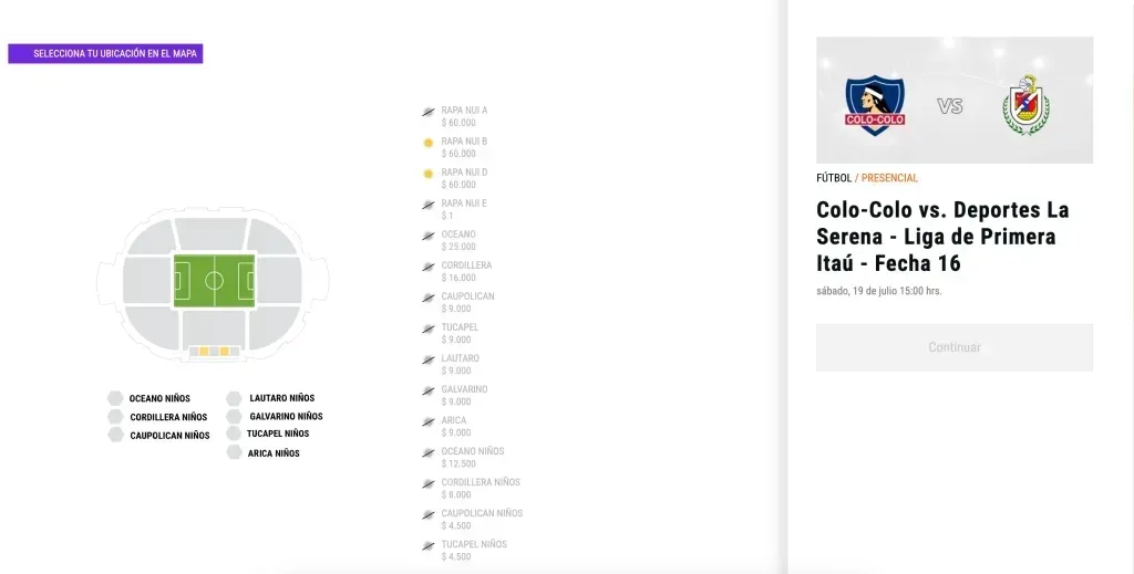 En Puntoticket no quedan entradas a la venta para partido de Colo Colo (Captura)
