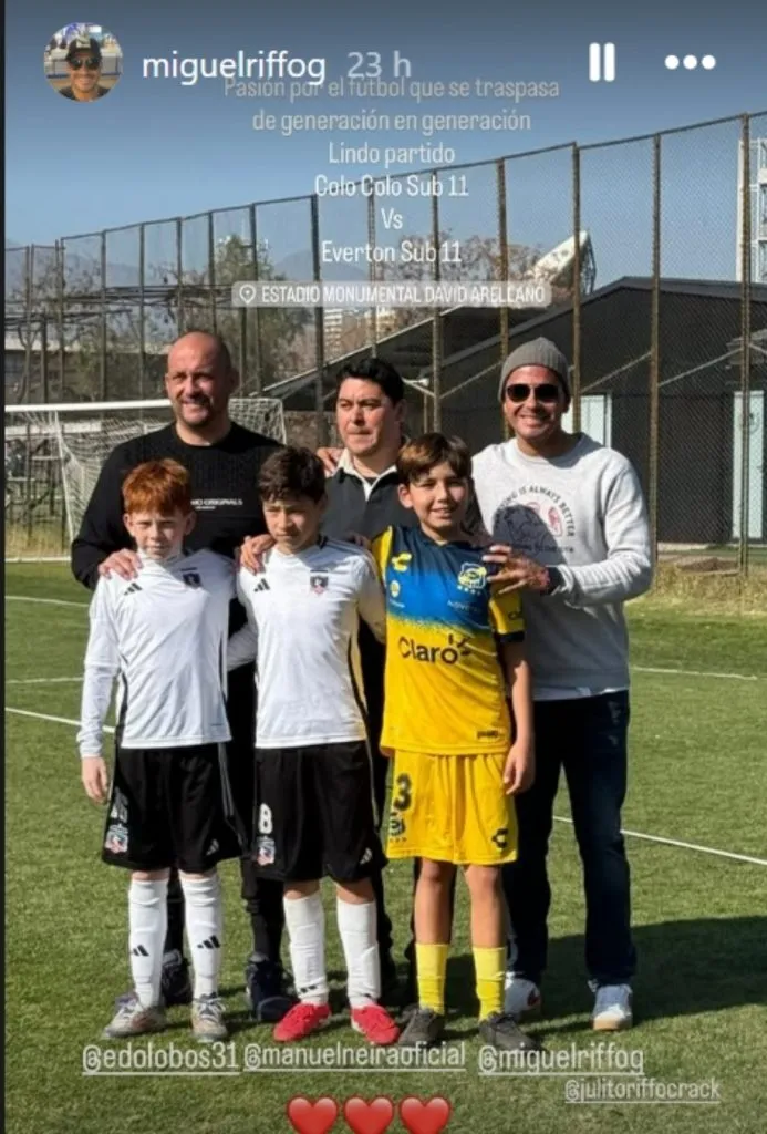 Lobos, Neira y Riffo junto a sus hijos en el Monumental