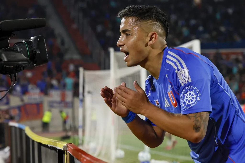 Nicolás Guerra y su festejo ante Guaraní. (Andres Pina/Photosport).