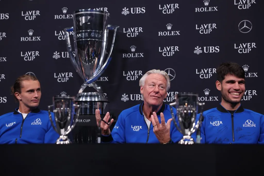 Bjorn Borg (Centro) fue capitán del Equipo Europa en la Laver CUp 2024. (Foto: Maja Hitij/Getty Images for Laver Cup)