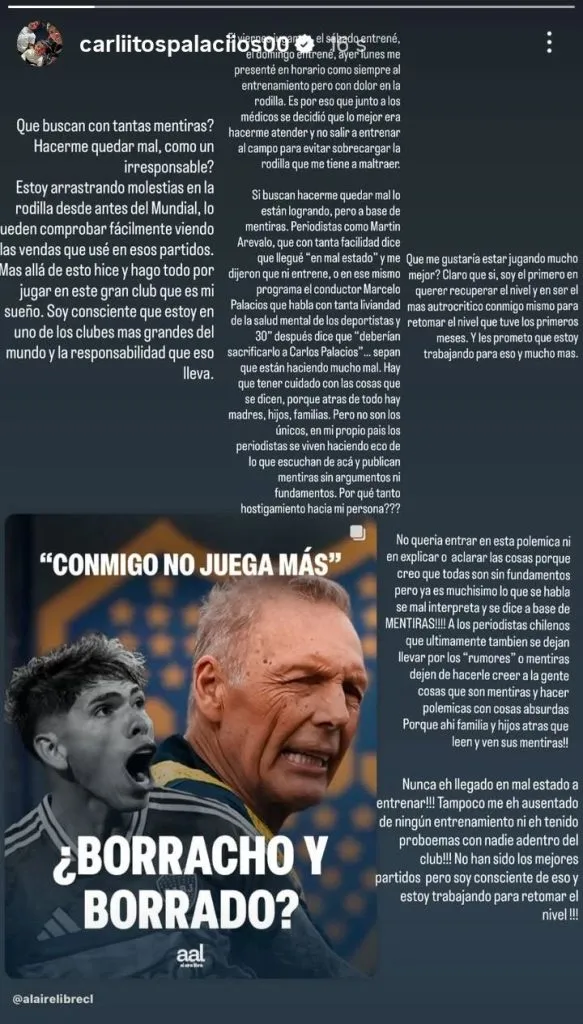 El descargo de Carlos Palacios | Instagram