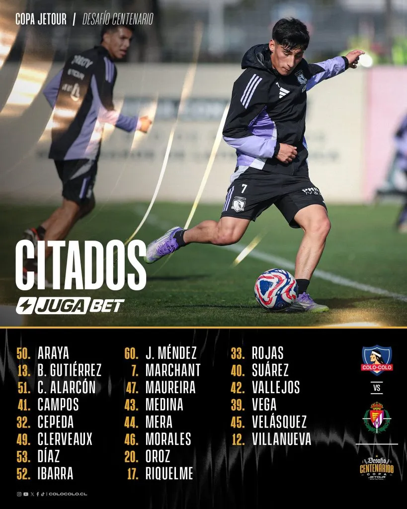 La inédita citación de Colo Colo para el segundo amistoso contra Valladolid.