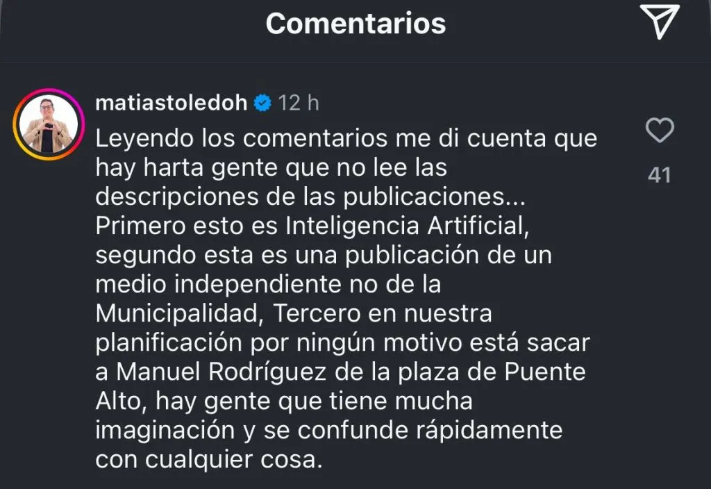 El alcalde Matías Toledo explicó la situación en las redes.