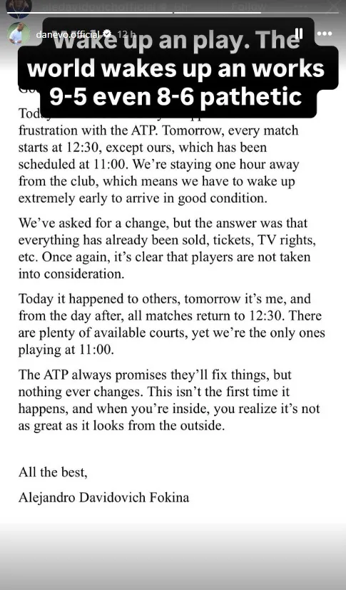 Daniel evans le responde a Alejandro Davidovich en Instagram.