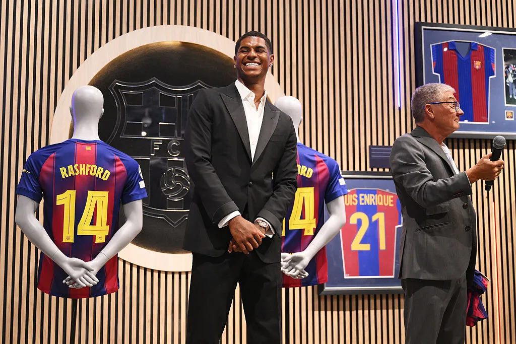 Marcus Rashford es presentado como el nuevo jugador del Barcelona, 23 de julio de 2025 (Getty Images)