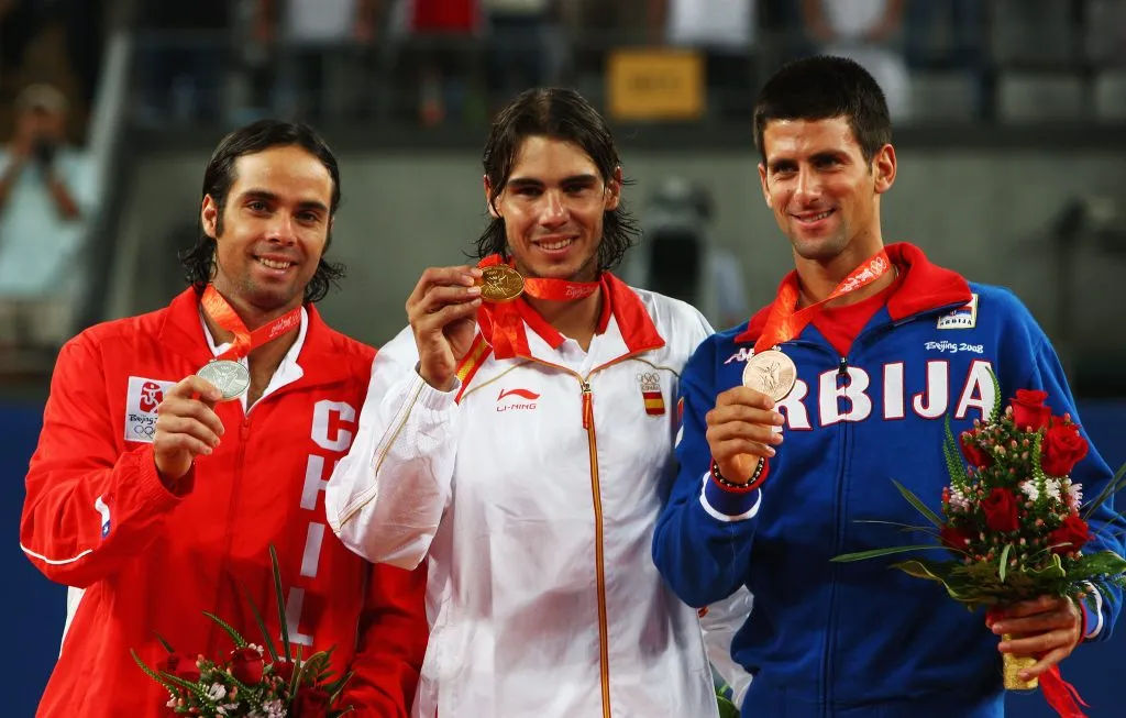 Nadal junto a González, en la ceremonia de Beijing 2008
