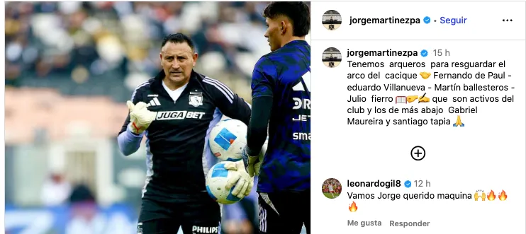 Jorge Martínez, el preparador de arqueros de Colo Colo, confirmó a los reemplazantes de Cortés