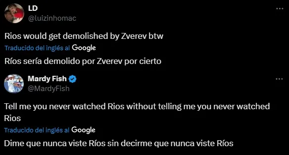 Publicación de Mardy Fish en X.