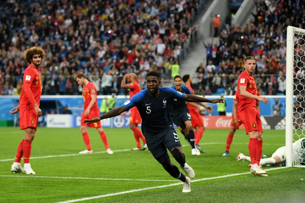Umtiti le anotó con Francia a Bélgica en la semifinal de Rusia 2018. (Shaun Botterill/Getty Images).