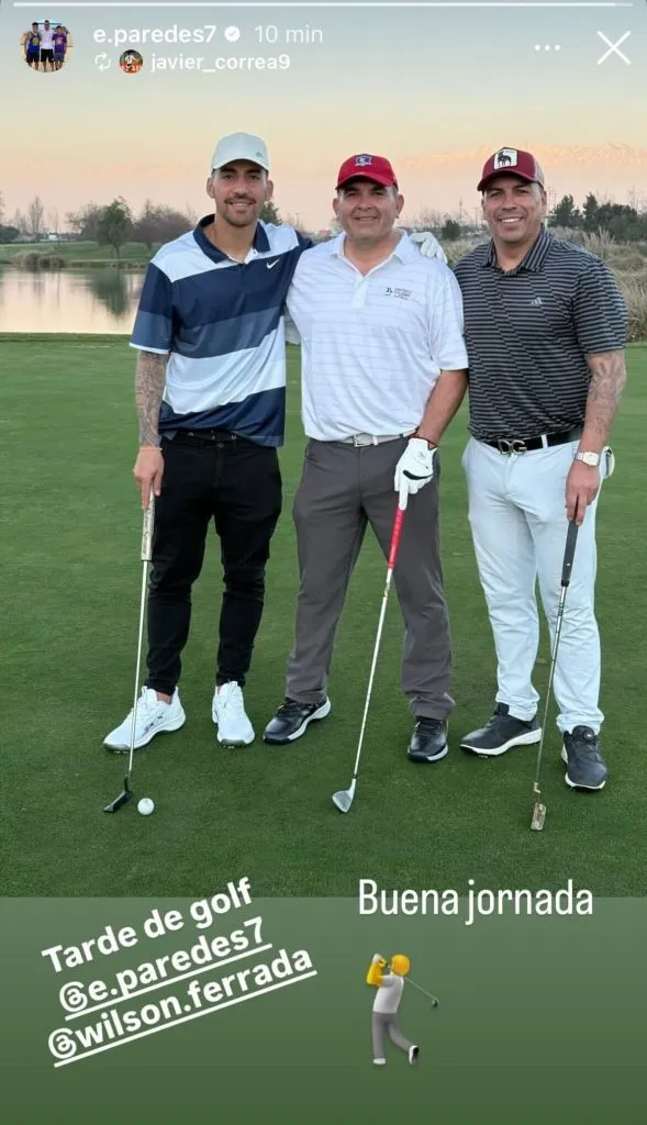 Javier Correa y Esteban Paredes se fueron a jugar golf previo al clásico de Colo Colo y la UC. Foto: Instagram.