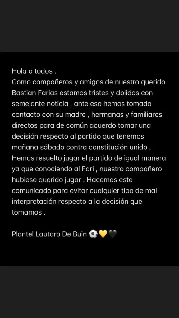 El comunicado de Silva sobre la situación de Lautaro de Buin