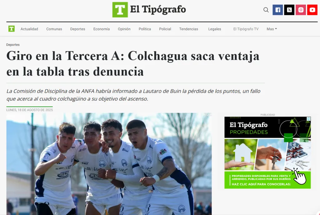 La publicación de El Tipógrafo que da cuenta de la situación antes descrita.