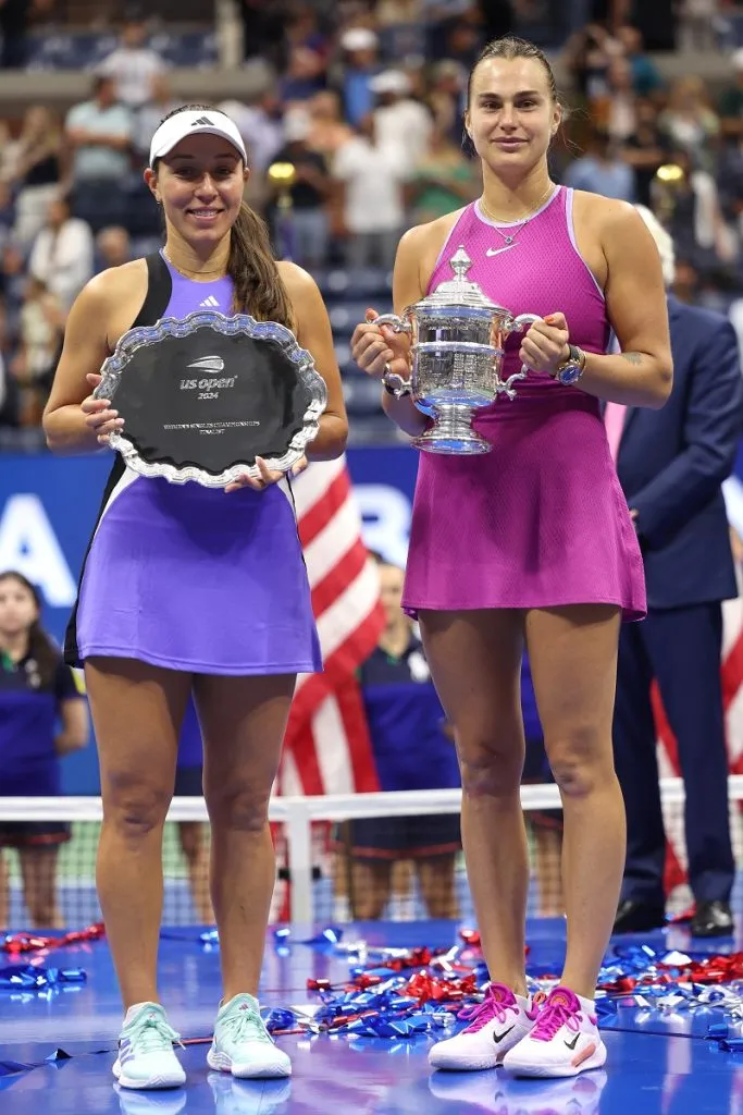 Jessica Pegula y Aryna Sabalenka en la final del US Open 2024 (Getty Images).