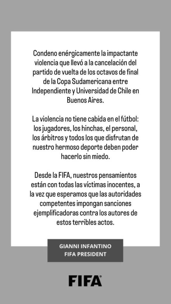 El mensaje de Infantino.