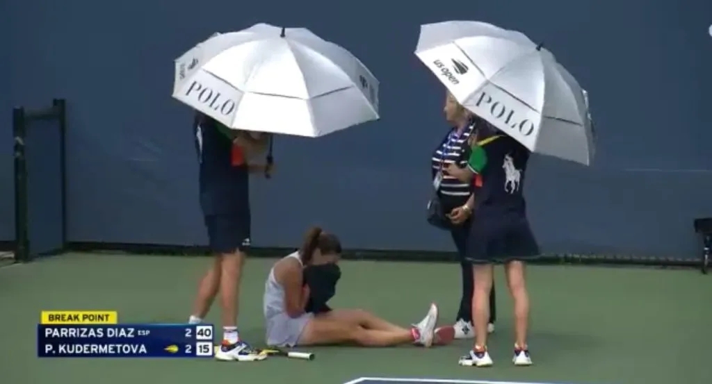 Nuria Párrizas llorando tras lesionarse en el US Open (Foto: captura).