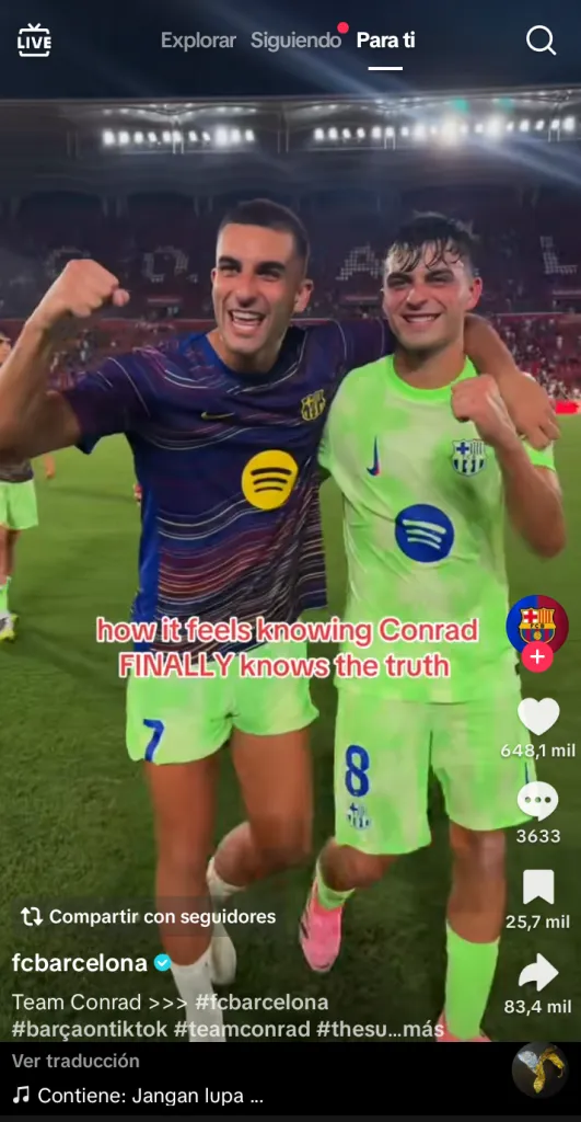 “Como se siente saber que Conrad finalmente sabe la verdad”, escribió el Barcelona.