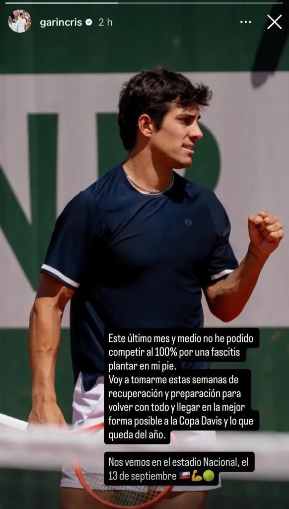 Historia de Cristian Garin en Instagram.