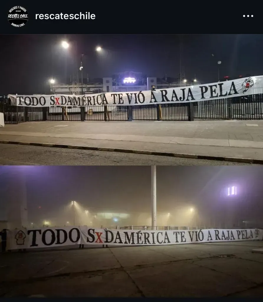 El lienzo con que algunos hinchas de Colo Colo esperan a la U en este Superclásico 198 de este domingo en el Estadio Monumental. 