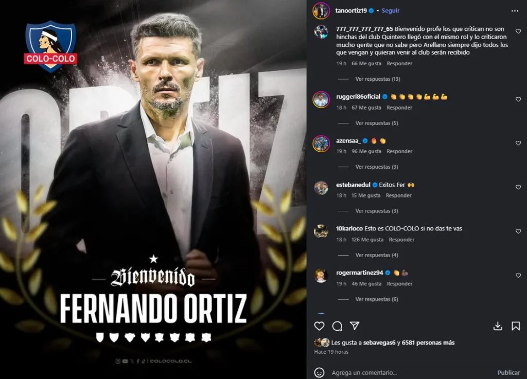 Destacadas figuras del fútbol apoyaron la llegada de Ortiz a Colo Colo. (Foto: Captura)