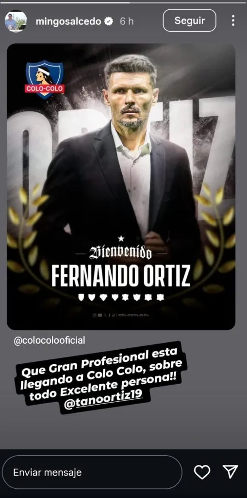 Las buenas palabras de Domingo Salcedo para el Tano Ortiz. (Captura Instagram).