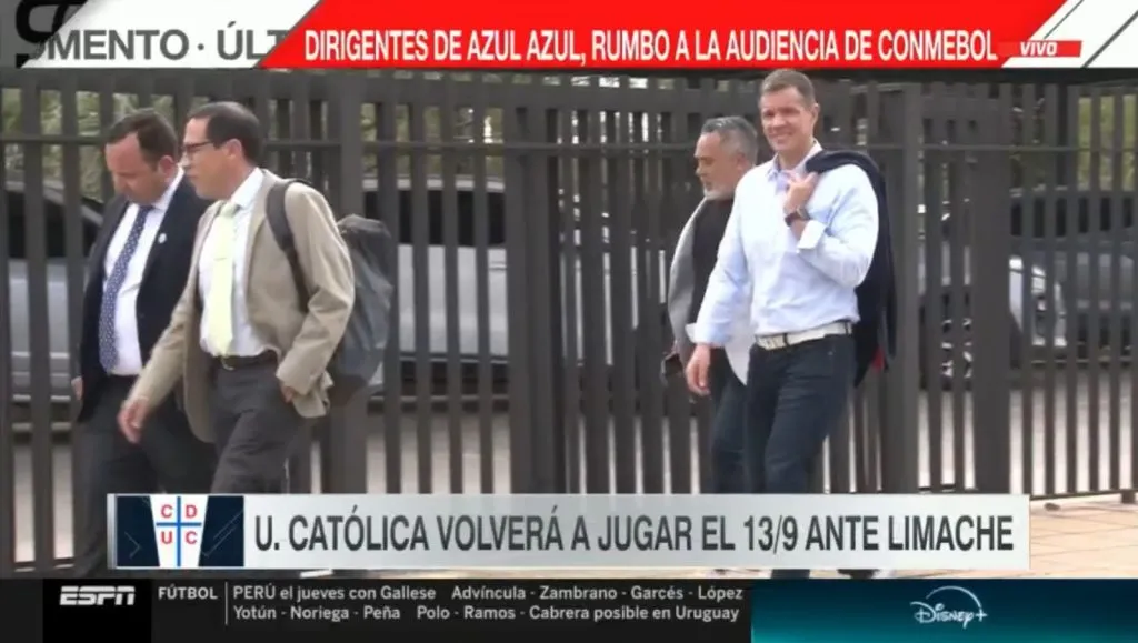 La dirigencia de la U estuvo en Conmebol para la última audiencia. Foto: ESPN.