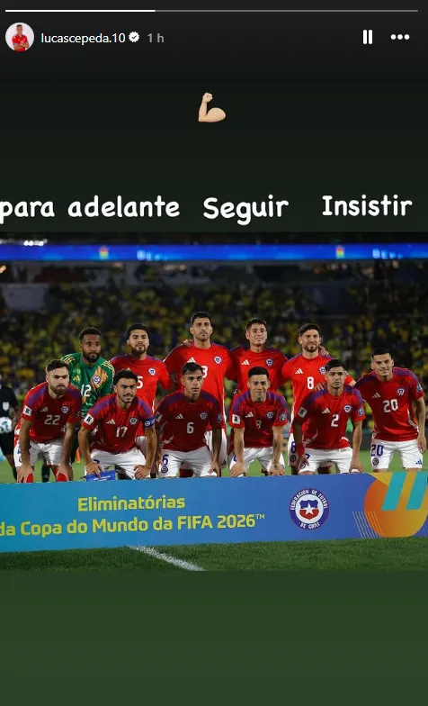 Lucas Cepeda motiva a la selección chilena a seguir peleando para salir de la crisis. Foto: Instagram.