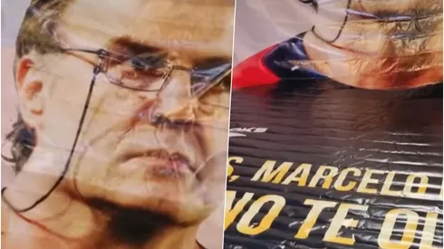 Marcelo Bielsa fue esperado con un lienzo en Chile.