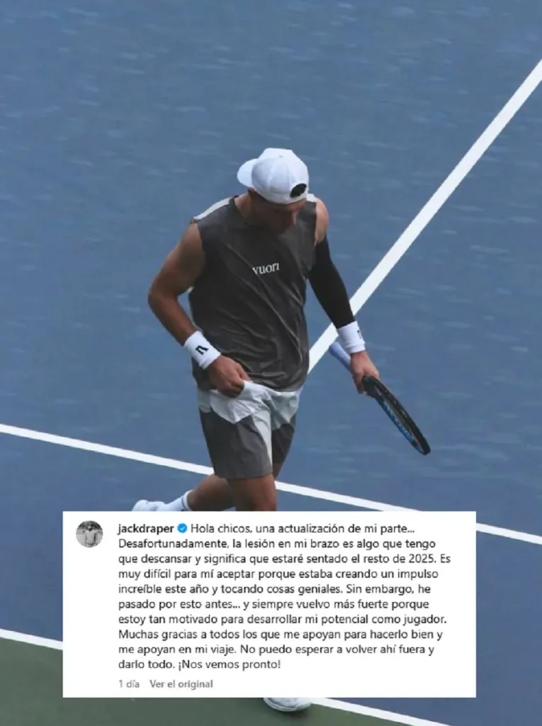 Jack Draper anuncia descanso del tenis por Instagram.