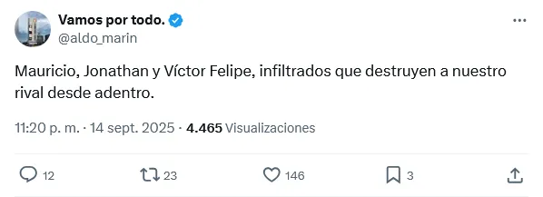 El posteo de Aldo Marín.