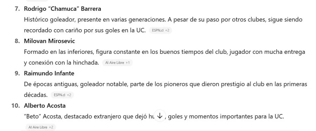 La llamativa respuesta de Chat GPT al consultar por los ídolos de la UC: nombra a Chamuca Barrera