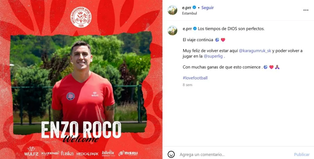 Enzo Roco confirmó su regreso a Turquía.