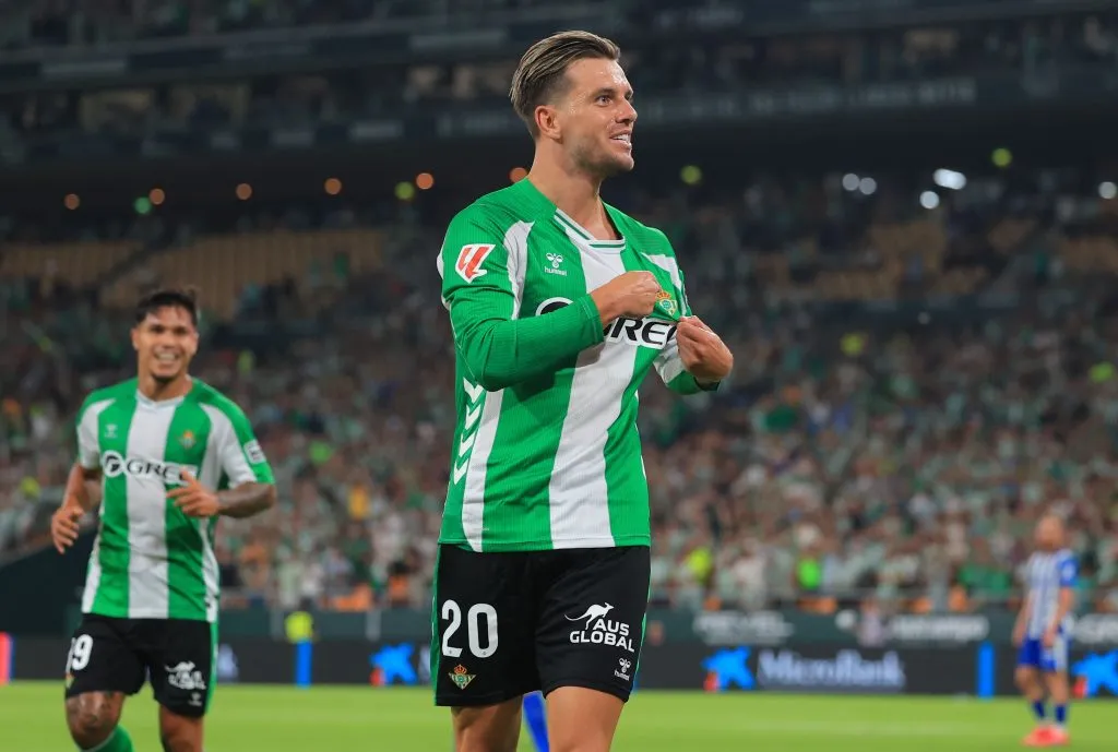 Gio Lo Celso celebra un gol en el Betis. (Fran Santiago/Getty Images).