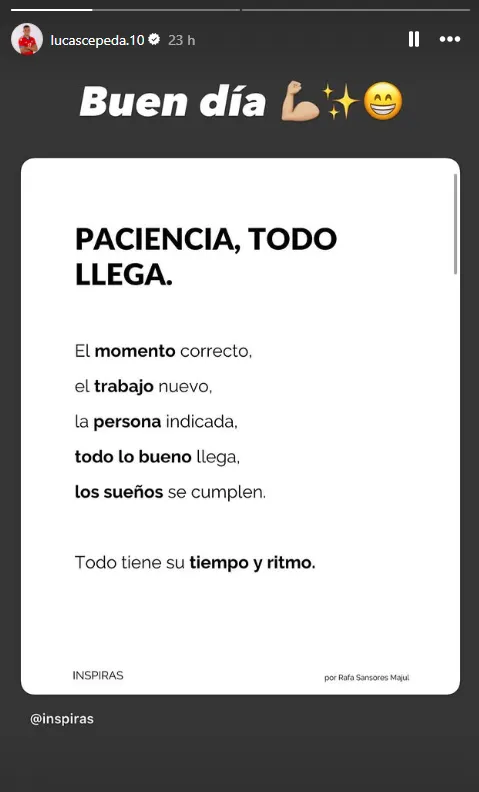 El mensaje con el que Lucas Cepeda instaló dudas en Colo Colo. Foto: Instagram.