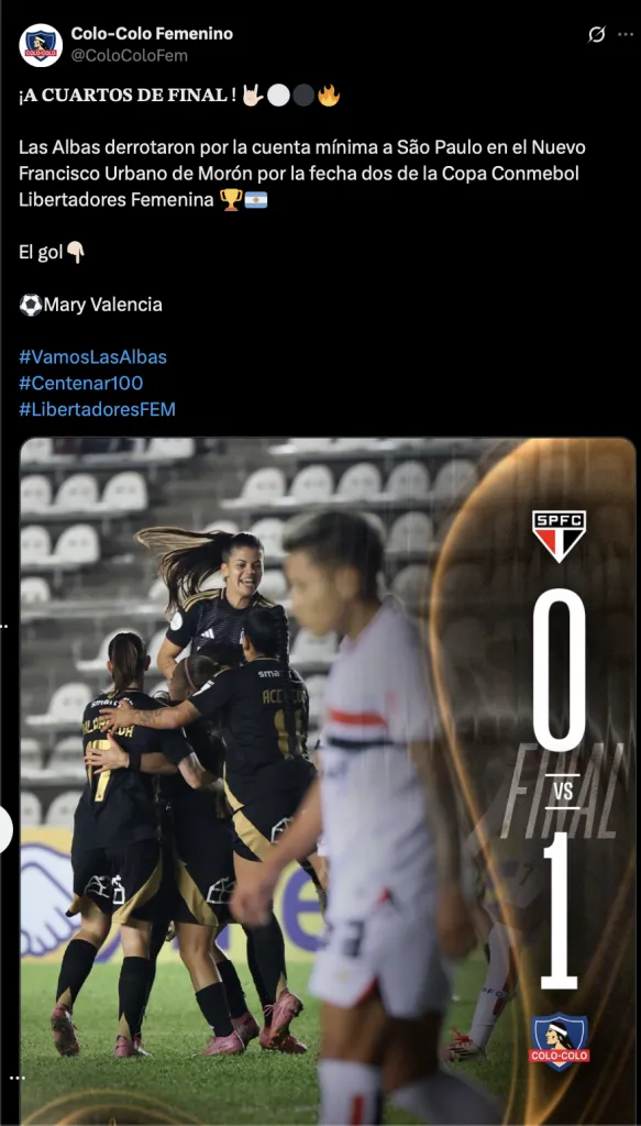 El posteo fail de las albas tras victoria en Libertadores Femenina (Colo Colo)