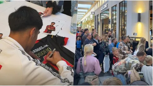 Larga fila de los hinchas del Midtjylland para ver a Darío Osorio